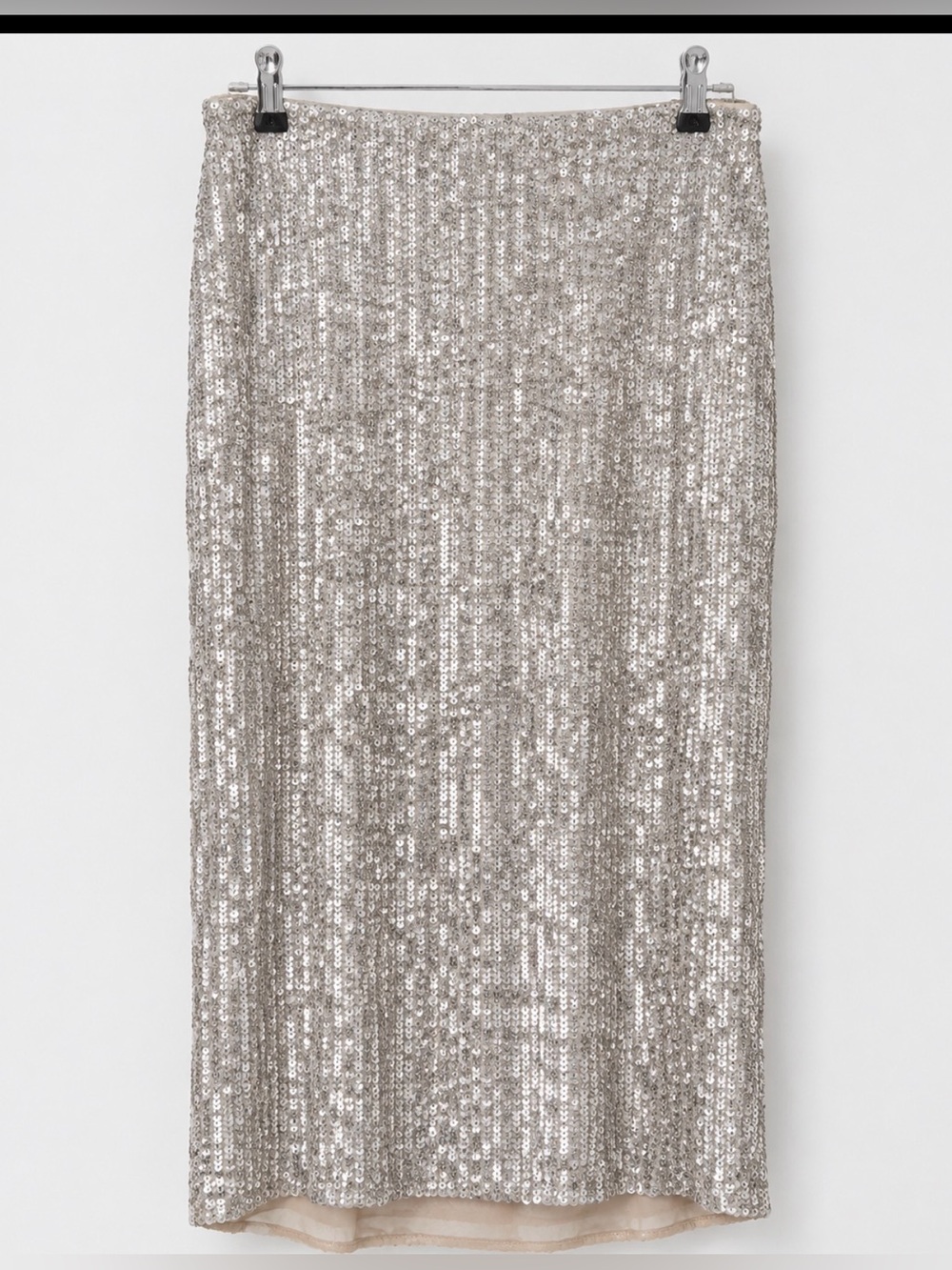 Cable & Gauge Silver Sequin Midi Pencil Skirt
